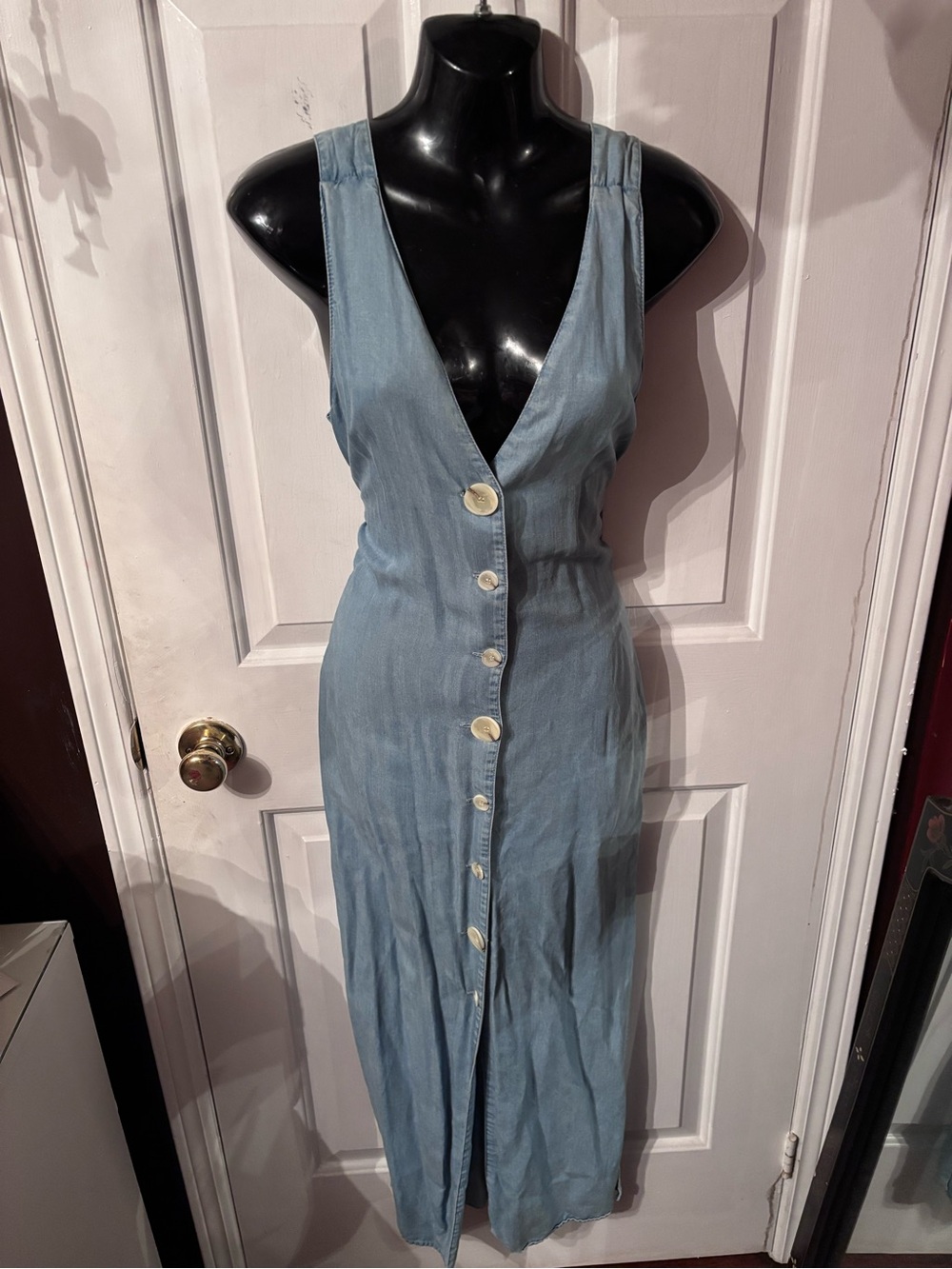 Zara Light Blue Sleeveless Button-Front Maxi Dress